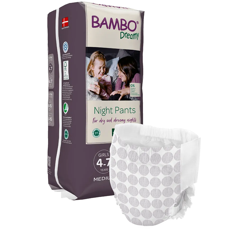 Fraldas Noturnas Bambo Dreamy, Meninas 4-7 anos (15-35 Kg) 10un.